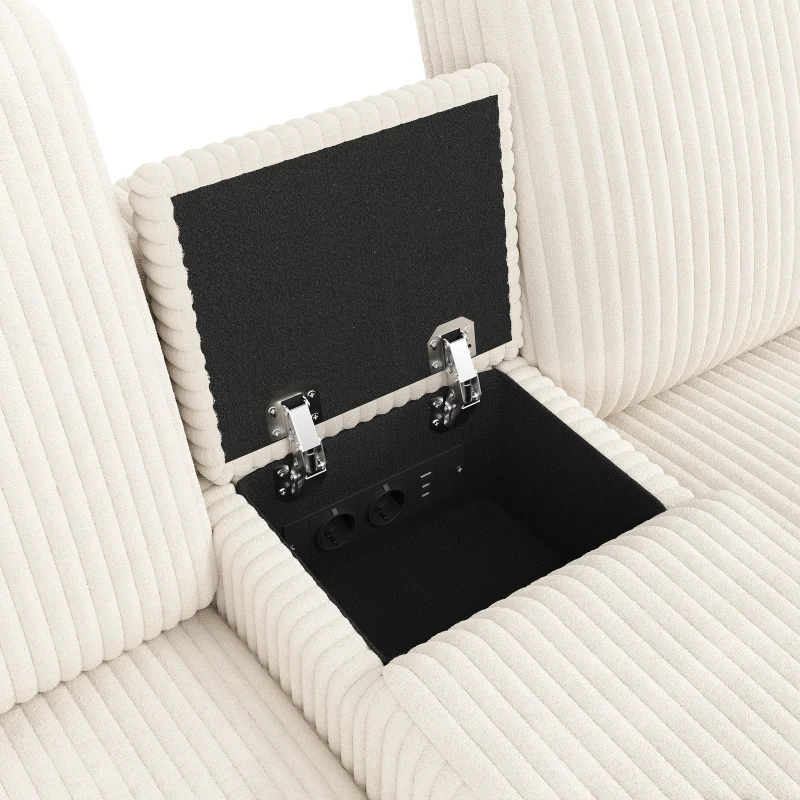 Modern Corduroy U-Shaped Sectional Sofa with 2 Movable Storage Ottomans, Soft Luxury Couch with USB Charging Ports, 315L x 135W x 81H cm, Beige
