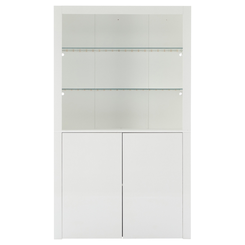 High-Gloss Display Cabinet with Bluetooth-Controlled LED Lighting, Tall Storage Cabinet for Living Room and Playroom, 100L x 35W x 170H cm, White