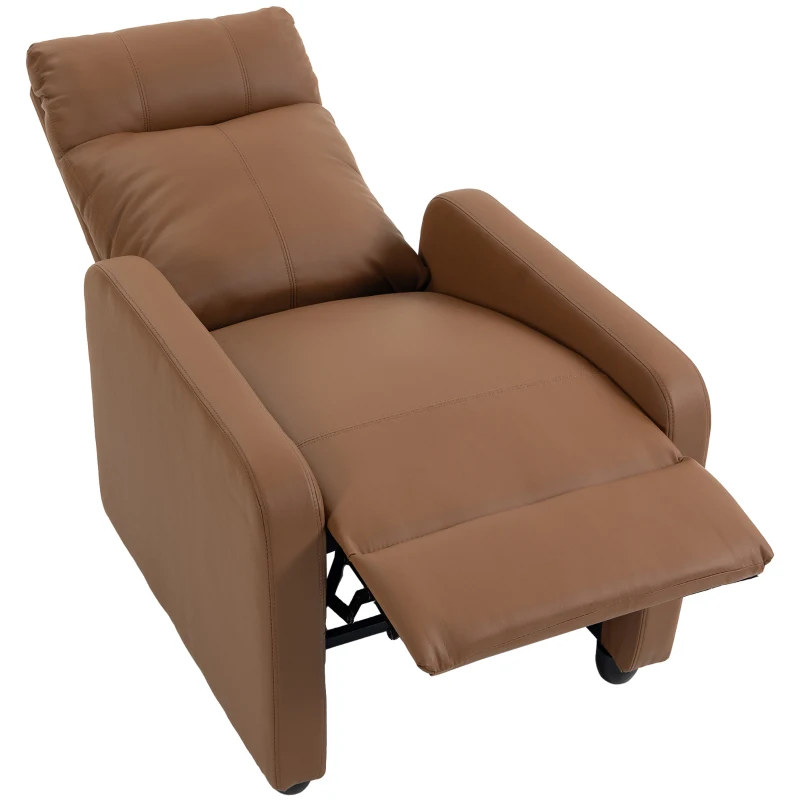 HOMCOM Sillón Relax Reclinable Manual hasta 155° Tapizado en PU Reposapiés Respaldo Alto Grueso y Asiento Amplio Marrón Oscuro
