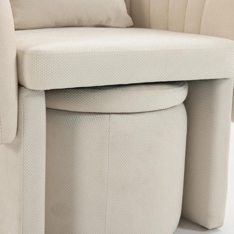 HOMCOM Relaxfauteuil met hocker, loungestoel met gebogen rugleuning, armleuningen, Scandinavische chenille, gestoffeerd, beige