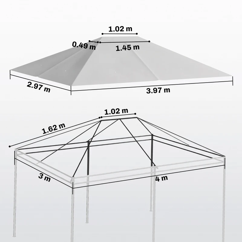 Outsunny Acoperiș de Rezervă 4x3 m pentru Foișor Anti UV din Poliester cu Ventilație, Gri Deschis