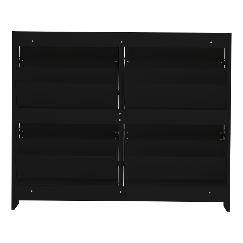 Modern Wooden Shoe Cabinet with 4 Flip Drawers, Space-Saving Storage Organiser with Side Umbrella Hooks, 110L x 24W x 90H cm, Black