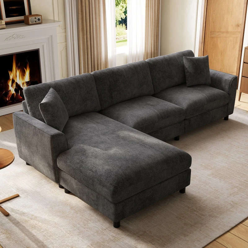 Modern L-Shaped Sectional Sofa with Reversible Chaise Lounge, Modular Corner Couch with Extra‑Wide Chaise Seat, 256L x 137W x 79H cm, Gray