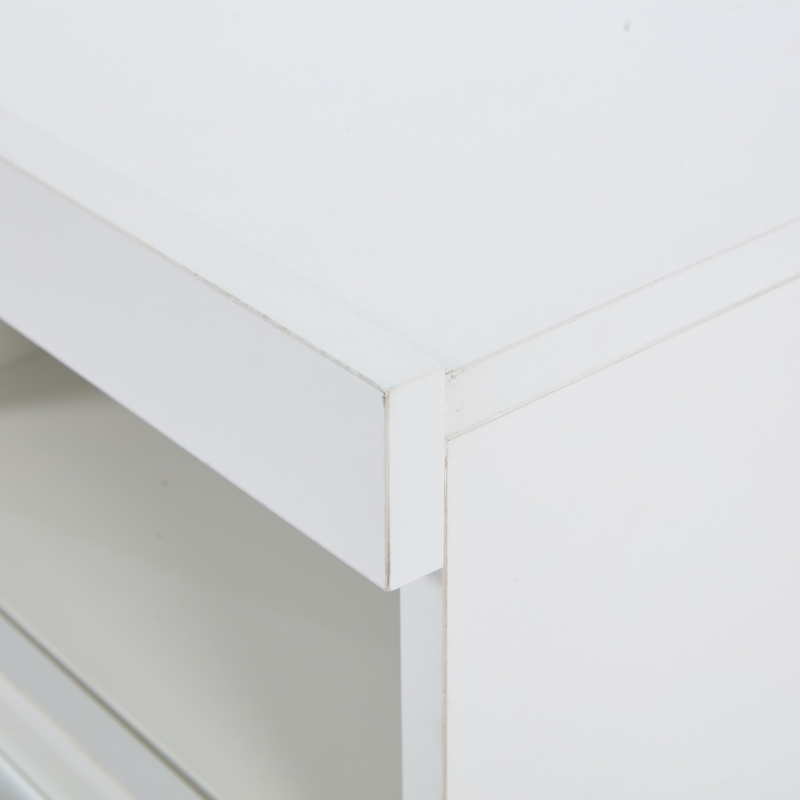 High-Gloss Sideboard with Bluetooth LED Lighting, Modern Storage Cabinet with 3-Tier Tempered Glass Shelves, 140L x 40W x 70H cm, White
