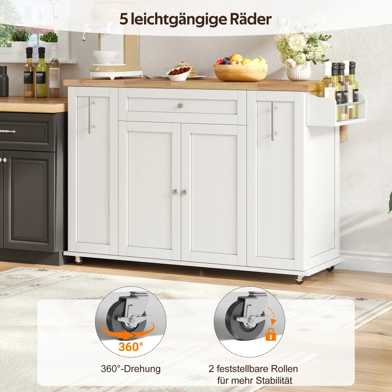Mobile Kitchen Island with Foldable Countertop, Multifunctional Kitchen Cart with 3-Tier Drawers & Lockable Castors, 120L x 70W x 87H cm, White