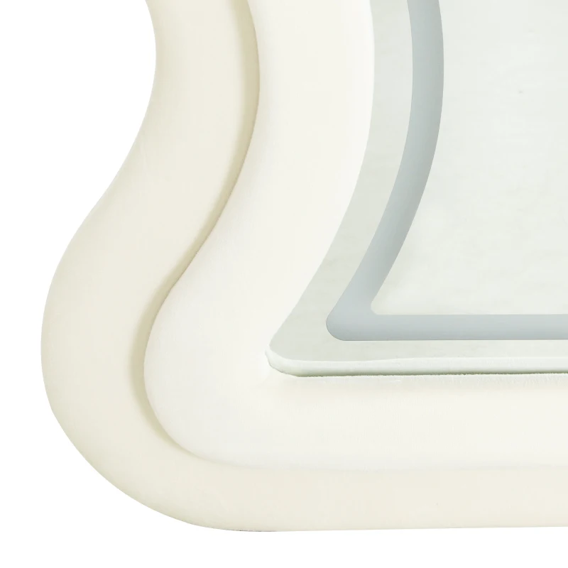 HOMCOM Miroir Pleine Longueur Ondulé 160 x 60 cm, LED 3 Couleurs, Cadre Effet Velours, Verre Trempé HD, Crème
