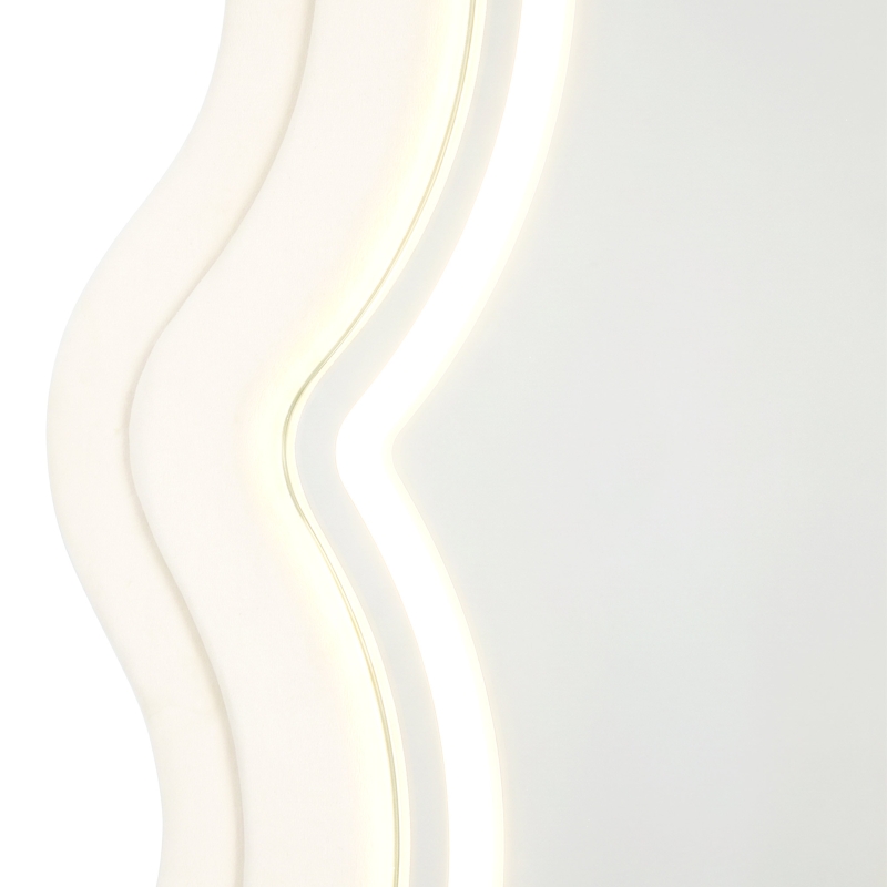 HOMCOM Miroir Pleine Longueur Ondulé 160 x 60 cm, LED 3 Couleurs, Cadre Effet Velours, Verre Trempé HD, Crème
