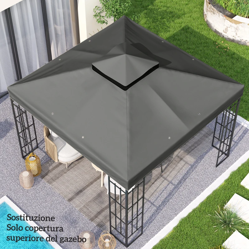 Outsunny Copertura per Gazebo da Giardino 3x3m UPF30+ a 2 Livelli in Poliestere Grigio Scuro