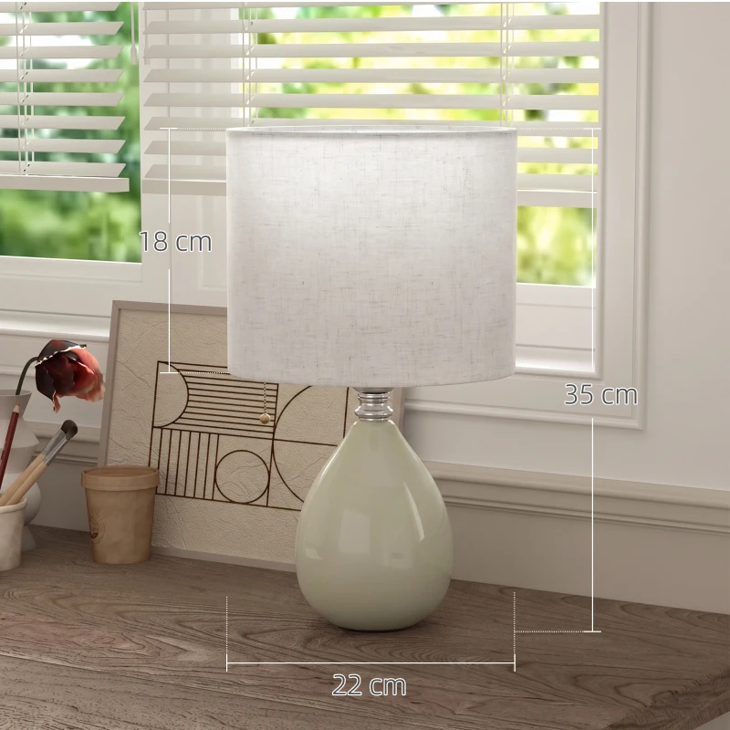 HOMCOM Candeeiro de Mesa Vintage com Base em Cerâmica, Abat-Jour em Linho e Interruptor Basculante, Creme