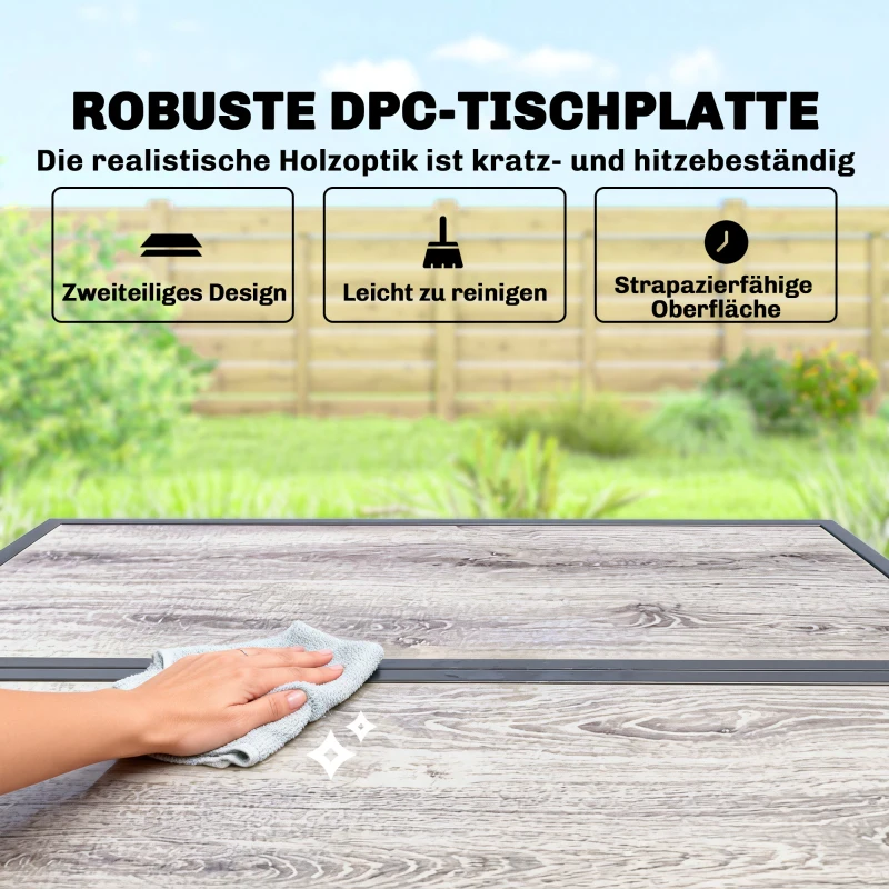 Outsunny Polyrattan Gartenmöbel Set 5-teilig Platzsparend Sitzgruppe Tisch mit 4 Stühlen DPC-Tischplatte Kissen Grau