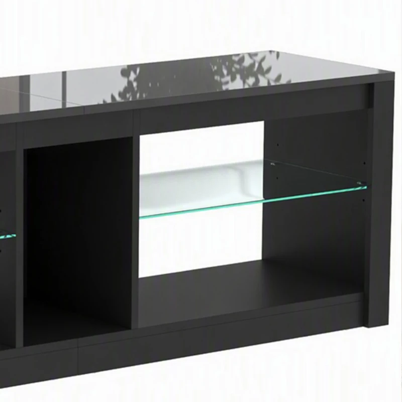 HOMCOM TV Stand Cabinet with LED Lights and Remote Control for TVs up to 65", Entertainment Centre with Storage Shelves, Black