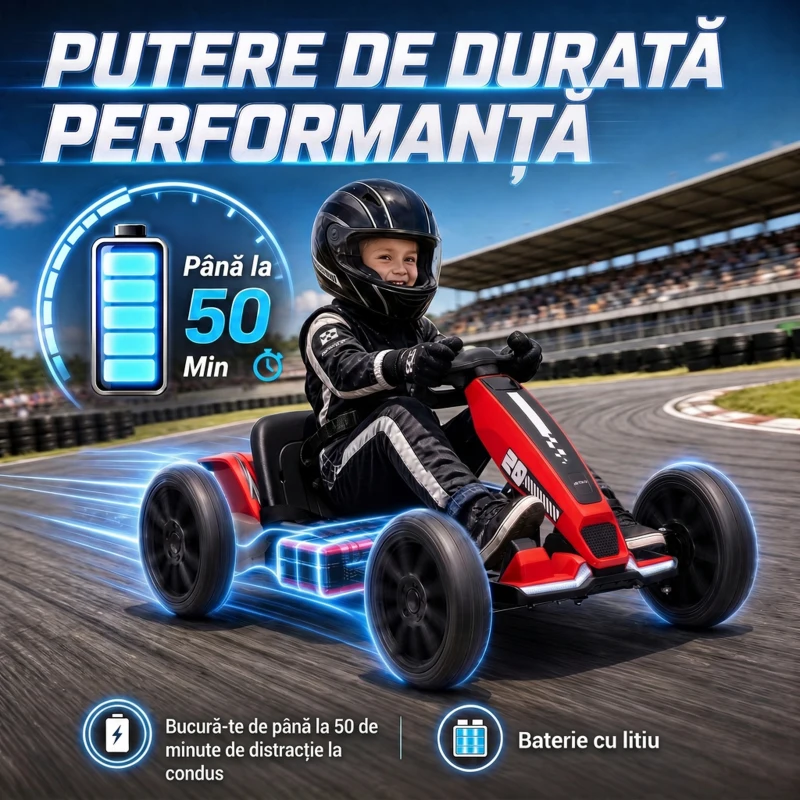 AIYAPLAY Go-Kart electric pentru copii 12V cu 2 motoare, roșu