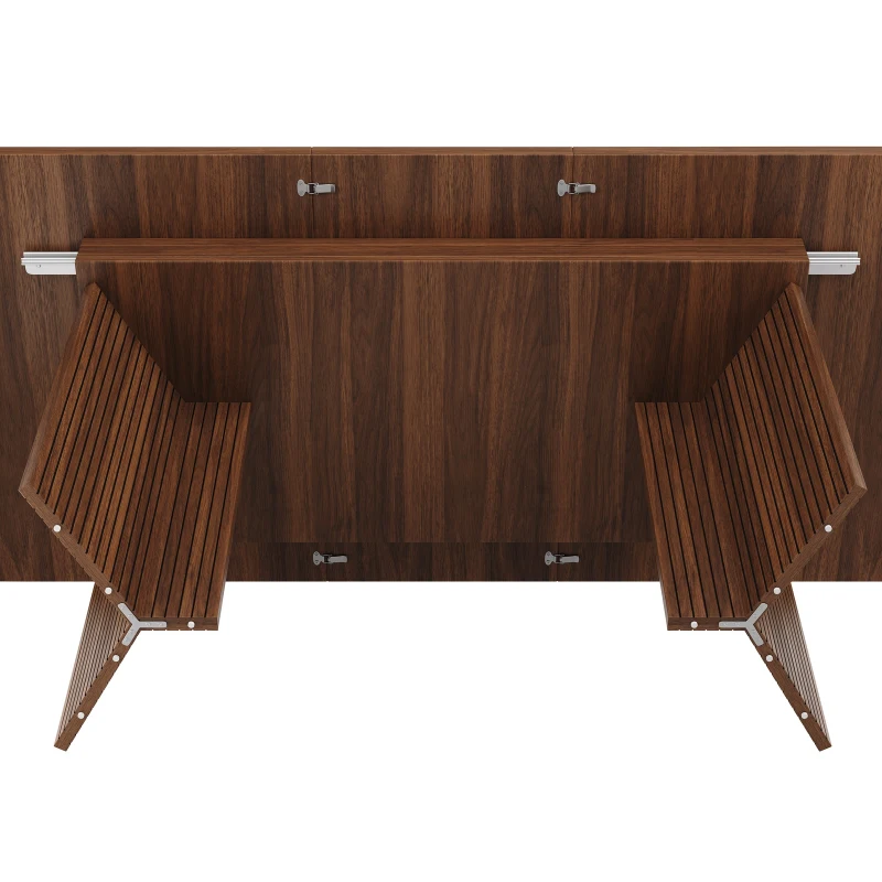Extendable Dining Table with Grooved V-Shaped Legs, Space-Saving Dining Table for Flats and Family Meals, 120-160L x 80W x 76H cm, Walnut