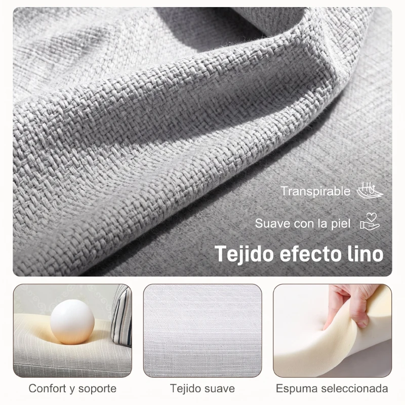 HOMCOM Sofá Cama Individual Plegable con Respaldo Ajustable de 5 Niveles Cojín y Tapizado de Lino Sintético 75x70x75 cm Gris