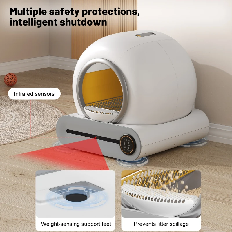 Self-Cleaning Cat Litter Box with App Control and Odor Eliminator, Automatic Cat Litter Tray for Multi-Cat Households, 48L x 52W x 50.5H cm, White