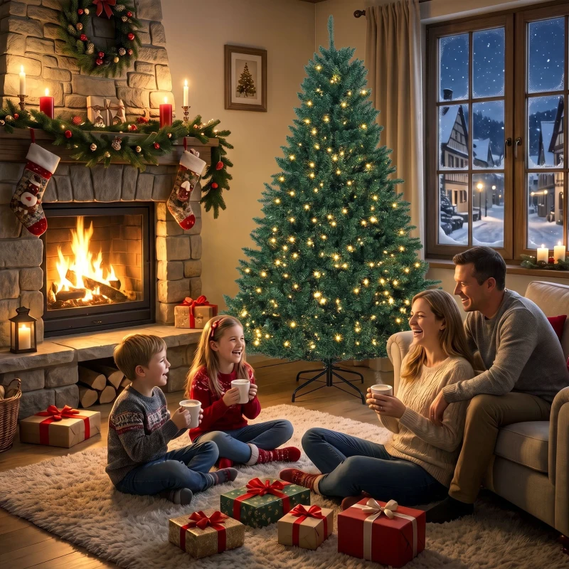 HOMCOM Kerstboom met 550 warmwitte leds, 1494 takpunten, brandvertragend, kunststof/metaal, 180 x 112 cm, groen