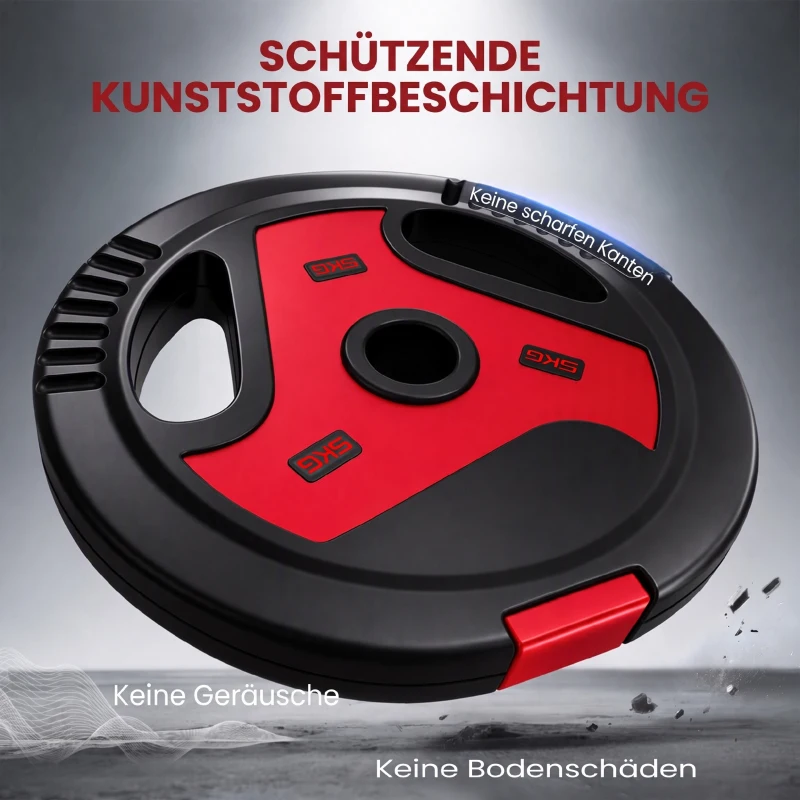 SPORTNOW 4er-Set Hantelgewichte mit 2 x 5/2,5 kg Gewichte, Hantelscheiben Set mit Griffen Gewichtsscheiben, Schwarz+Rot