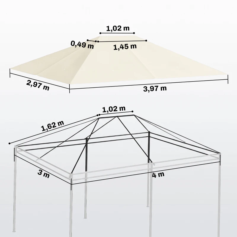Outsunny Toile de remplacement pour pavillon tonnelle tissu polyester haute densité 180 g/m² anti-UV 3 x 4 m crème