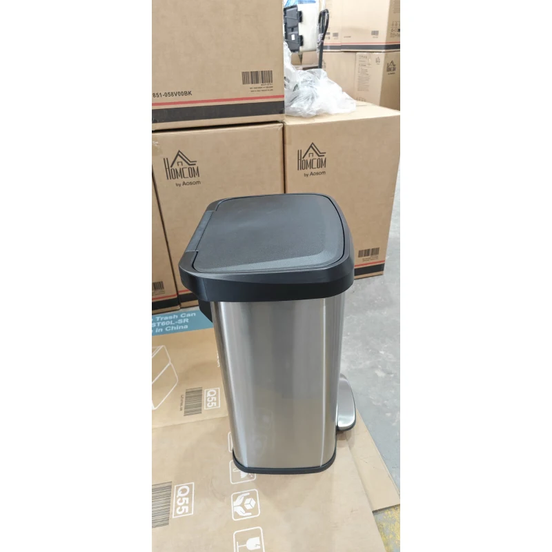 HOMCOM Rechteckiger Treteimer 50L aus Edelstahl mit gedämpftem Verschluss, Fach für Deodorant, Silber