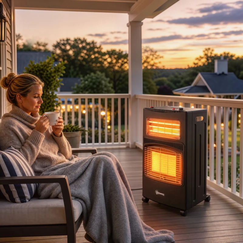 Outsunny Chauffage d'Appoint Gaz et Électrique 4200W/1200W Infrarouge Pliable 3 Niveaux 2 Freins Sécurité ODS 45x42x75cm Noir