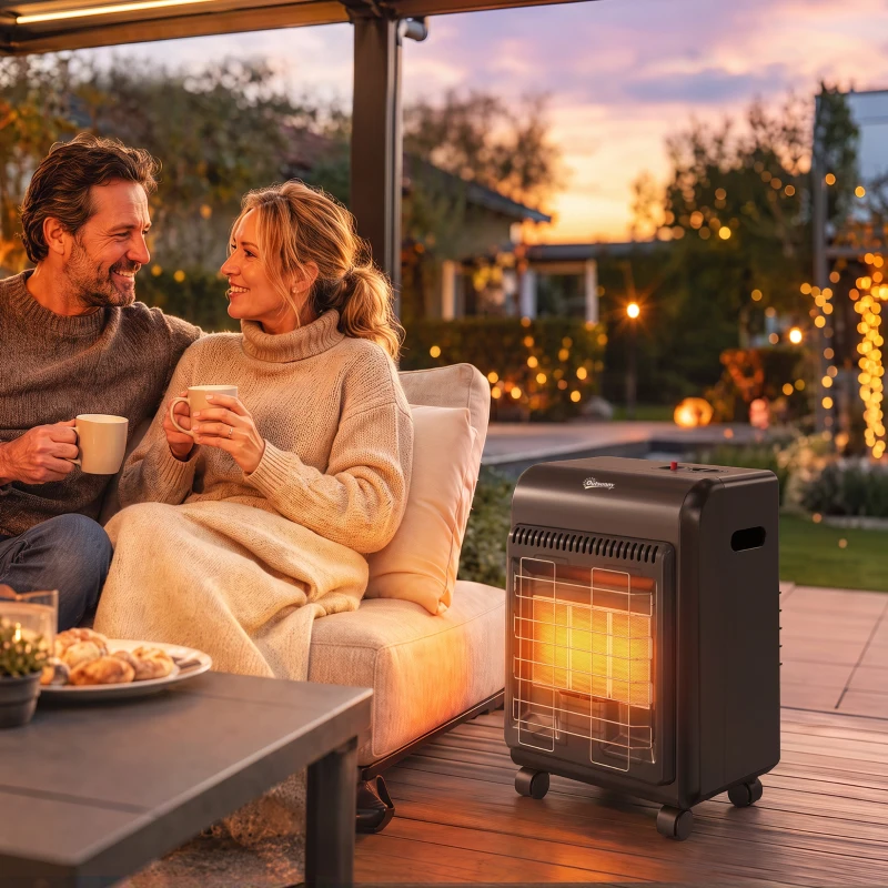 Outsunny Sobă pe Gaz Portabilă 4,2 kW, cu 3 Trepte de Căldură, Neagră