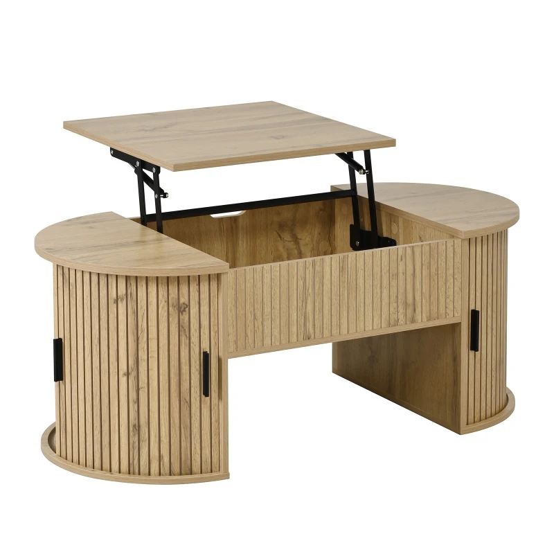 Modern Height-Adjustable Coffee Table with Storage and Sliding Doors, Space-Saving Storage Table for Apartments, 100L x 50W x 40.5H cm, Wood