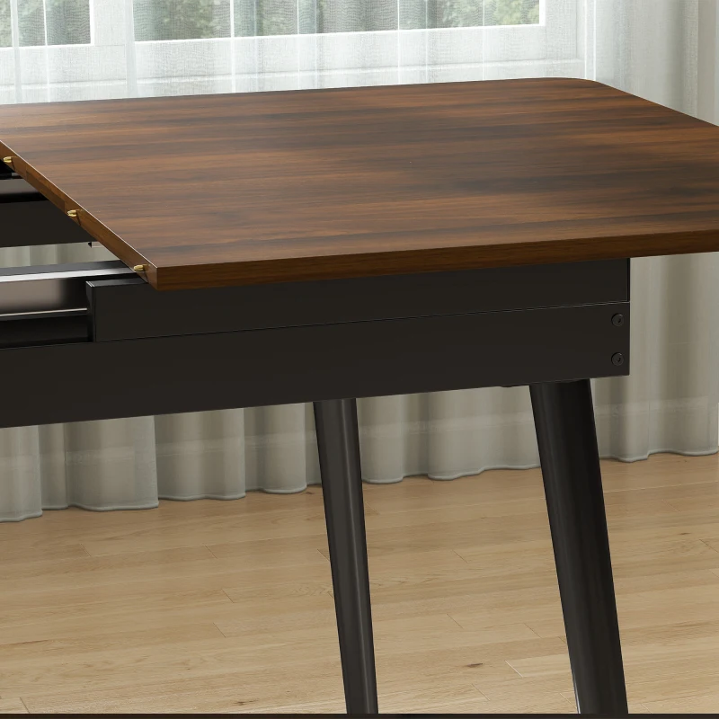 HOMCOM Uitschuifbare eettafel 130-160 cm, keukentafel met afgeronde hoeken, licht walnoot