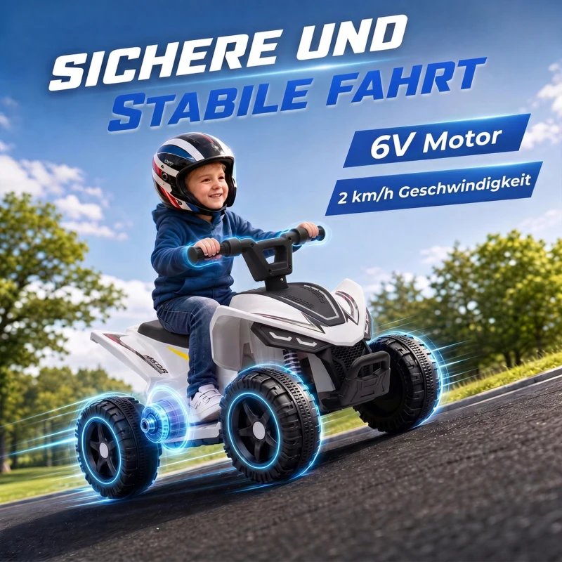 AIYAPLAY Kinder Quad Elektro 6V Kinderquad mit Lithium-Akku Vorwärtsfunktion Lenkerknopf-Steuerung 1,5-2 Jahre Weiß