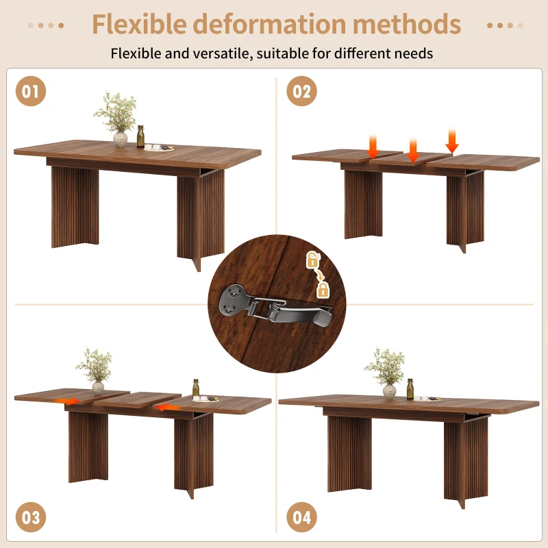 Extendable Dining Table with Grooved V-Shaped Legs, Space-Saving Dining Table for Flats and Family Meals, 120-160L x 80W x 76H cm, Walnut