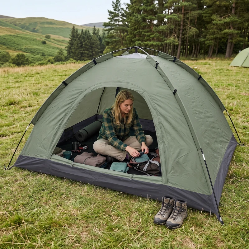 Outsunny Tienda de Camping Plegable con 2 Ventanas de Malla Bolsa de Transporte y Marco de Fibra de Vidrio 206x152x110 cm Verde