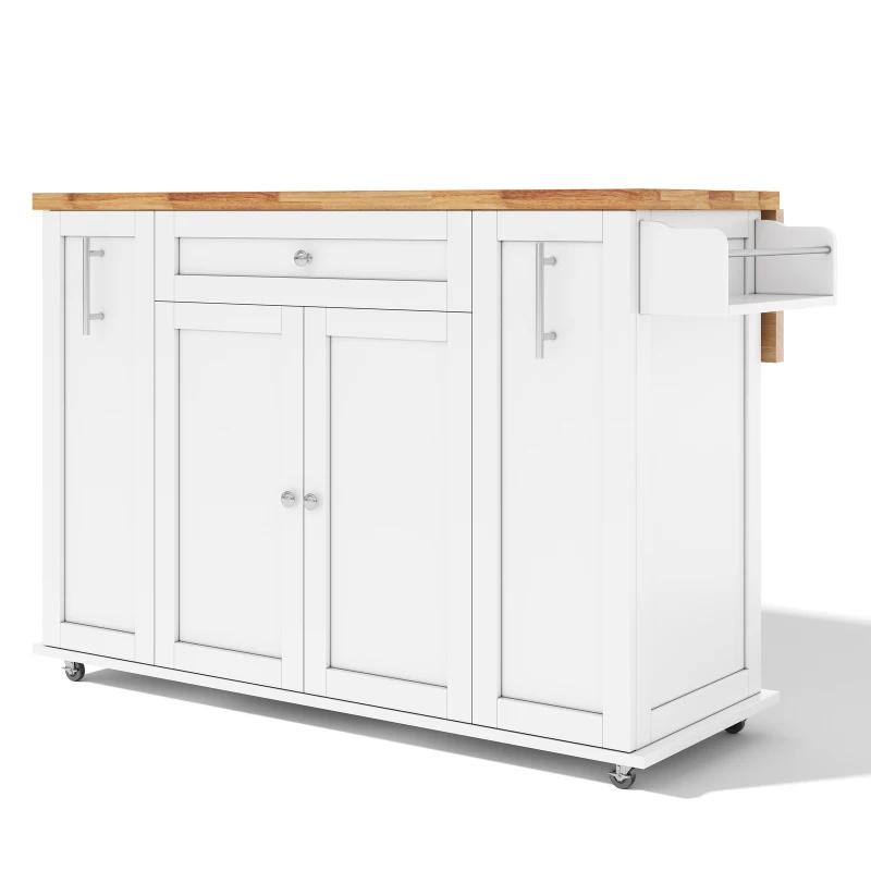 Mobile Kitchen Island with Foldable Countertop, Multifunctional Kitchen Cart with 3-Tier Drawers & Lockable Castors, 120L x 70W x 87H cm, White