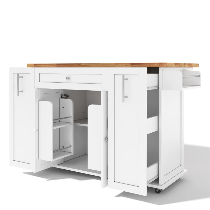 Mobile Kitchen Island with Foldable Countertop, Multifunctional Kitchen Cart with 3-Tier Drawers & Lockable Castors, 120L x 70W x 87H cm, White