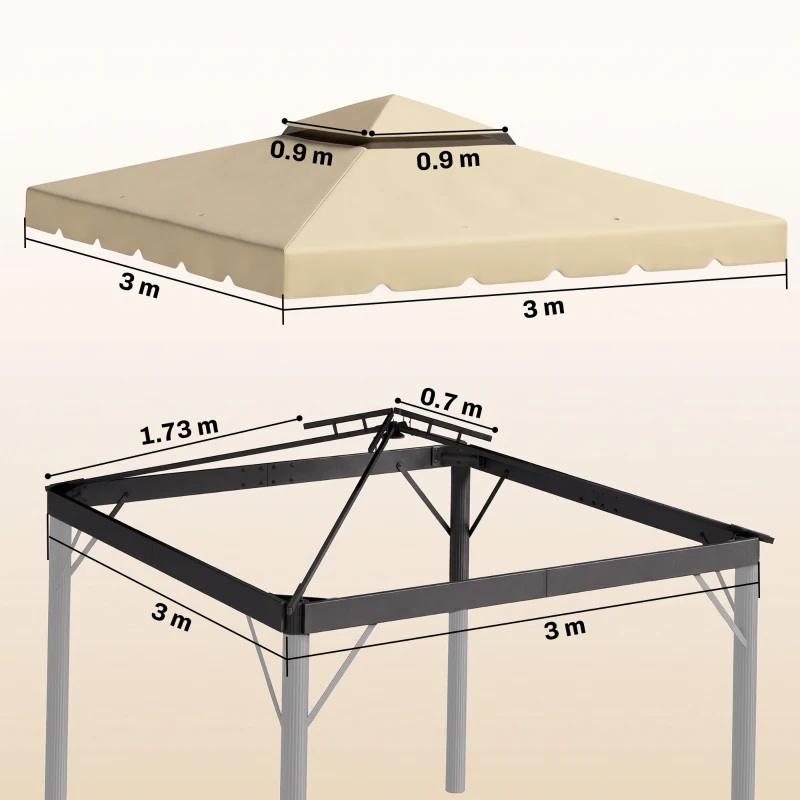 Outsunny Tettuccio di Ricambio per Gazebo da Giardino 3x3m con Tetto a 2 Livelli in Poliestere Beige
