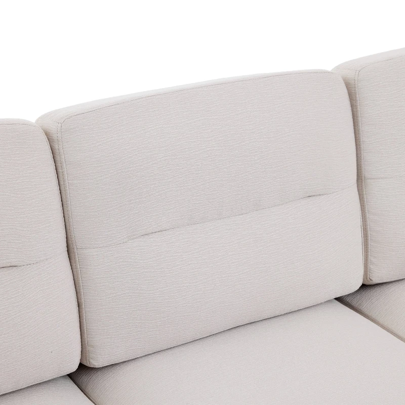 L-Shaped Sectional Sofa with Movable Chaise and Storage Pockets, Modern 3-Seater Corner Sofa for Living Room, 204L x 136W x 80H cm, Beige