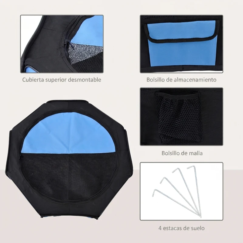 PawHut Parque Plegable para Perros y Gatos Corralito Portátil para Animales Pequeños Impermeable de Tela Oxford Ø90x41 cm Azul