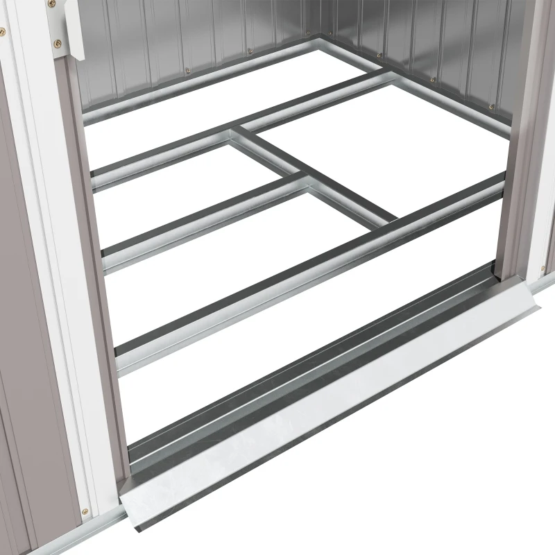 Outsunny Cobertizo de Jardín Exterior 2,42 m² 213x130x172 cm con Puerta Corredera Techo Inclinado Base y 2 Ventanas Gris Claro