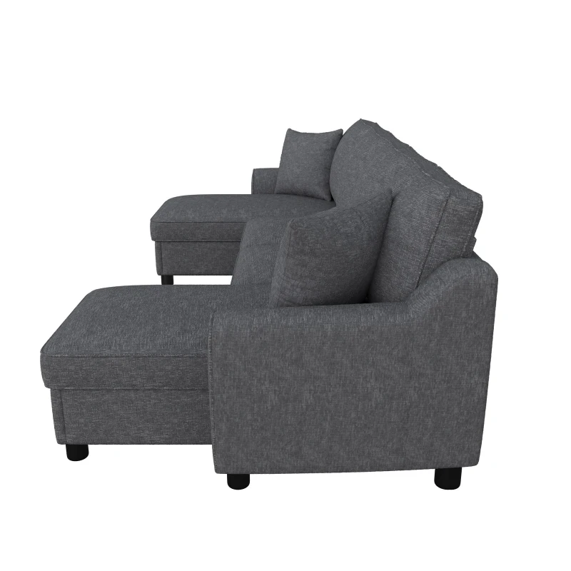 Modern Chenille U-Shaped Sectional Sofa with 2 Storage Chaise Lounges, Soft Convertible Couch with 2 Square Cushions, 272L x 131.5W x 84H cm, Grey