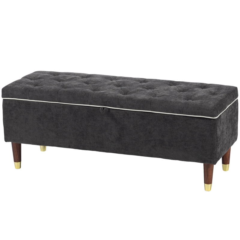 HOMCOM Cassapanca 78L Pouf Contenitore 117x44x45cm, Seduta Imbottita 2 Posti in Tessuto Effetto Lino, Grigio Scuro