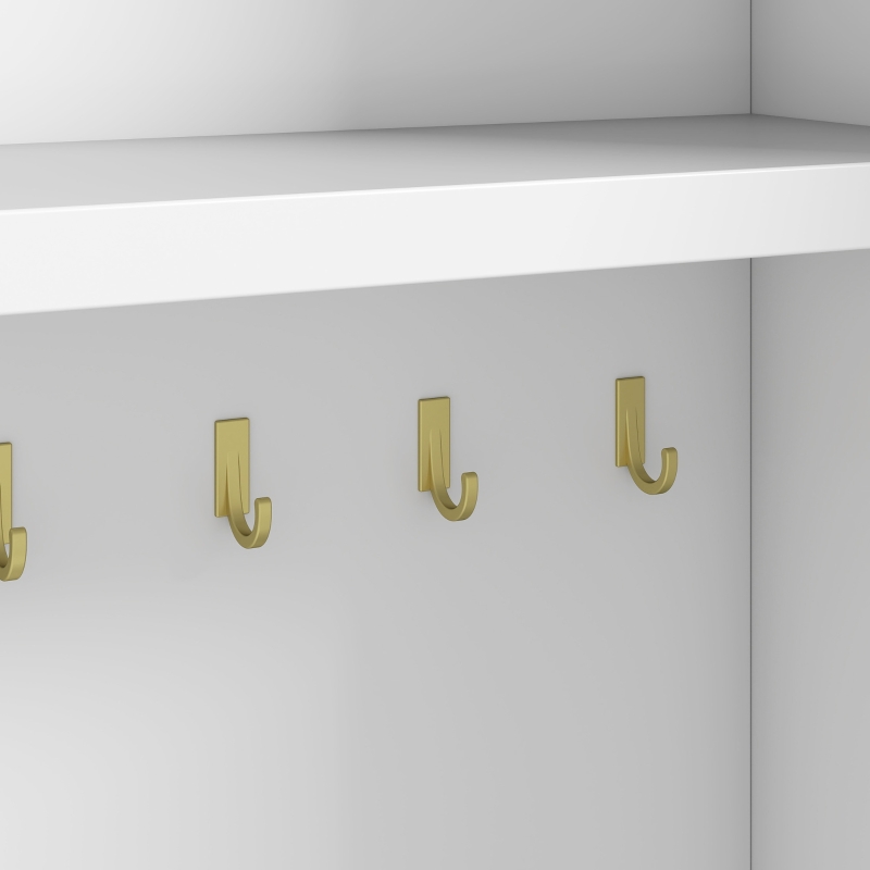 HOMCOM Kaptafel met LED-spiegel, 2 lades, open vakken en 8 haken, wit