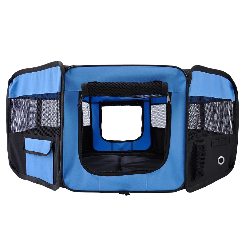 PawHut Parque Plegable para Perros y Gatos Corralito Portátil para Animales Pequeños Impermeable de Tela Oxford Ø90x41 cm Azul
