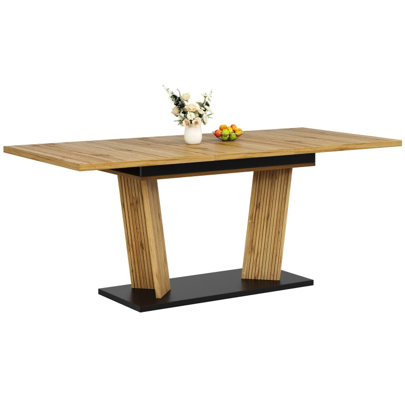 Modern Extendable Dining Table with Grooved Support Legs, Space-Saving Kitchen Table for Flats and Dining Rooms, 120L x 80W x 76H cm, Oak