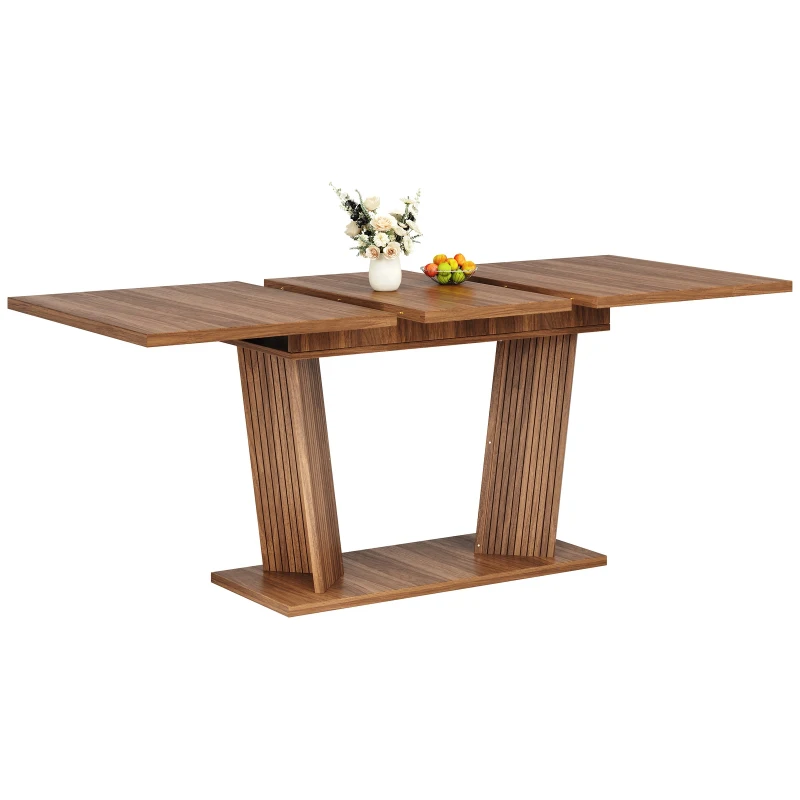 Extendable Dining Table with Double-Column Base, Space-Saving Kitchen Table with Anti-Slip Feet, 120-160L x 80W x 76H cm, Dark Brown
