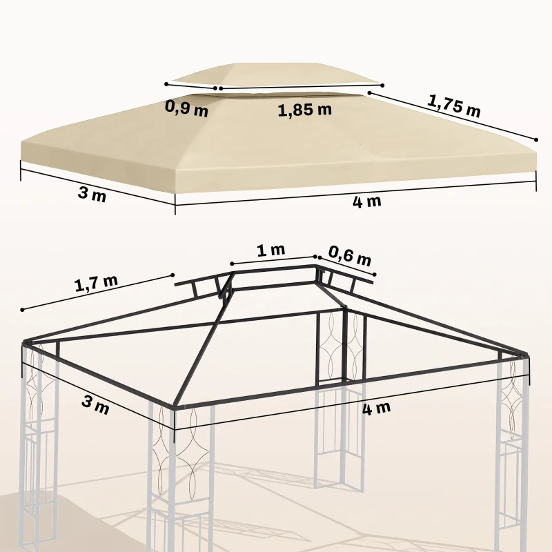 Outsunny Toldo de Recambio 4x3 m con Techo Doble Orificios de Drenaje y Protección UV Solo Toldo NO Incluye Marco Blanco Crema