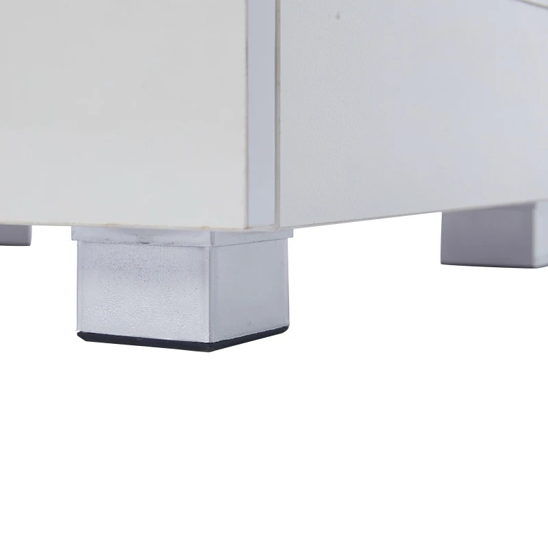 High-Gloss Sideboard with Bluetooth LED Lighting, Modern Storage Cabinet with 3-Tier Tempered Glass Shelves, 140L x 40W x 70H cm, White