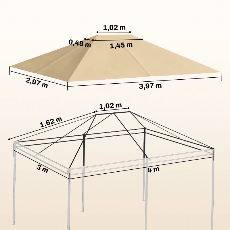 Outsunny Toile de remplacement pour pavillon tonnelle tissu polyester haute densité 180 g/m² anti-UV 3 x 4 m