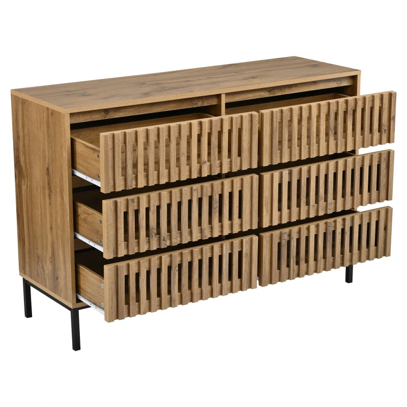 Modern Sideboard with 6 Ventilated Openwork Drawers, Practical Storage Cabinet for Hallway and Living Room, 120L x 40W x 81H cm, Natural