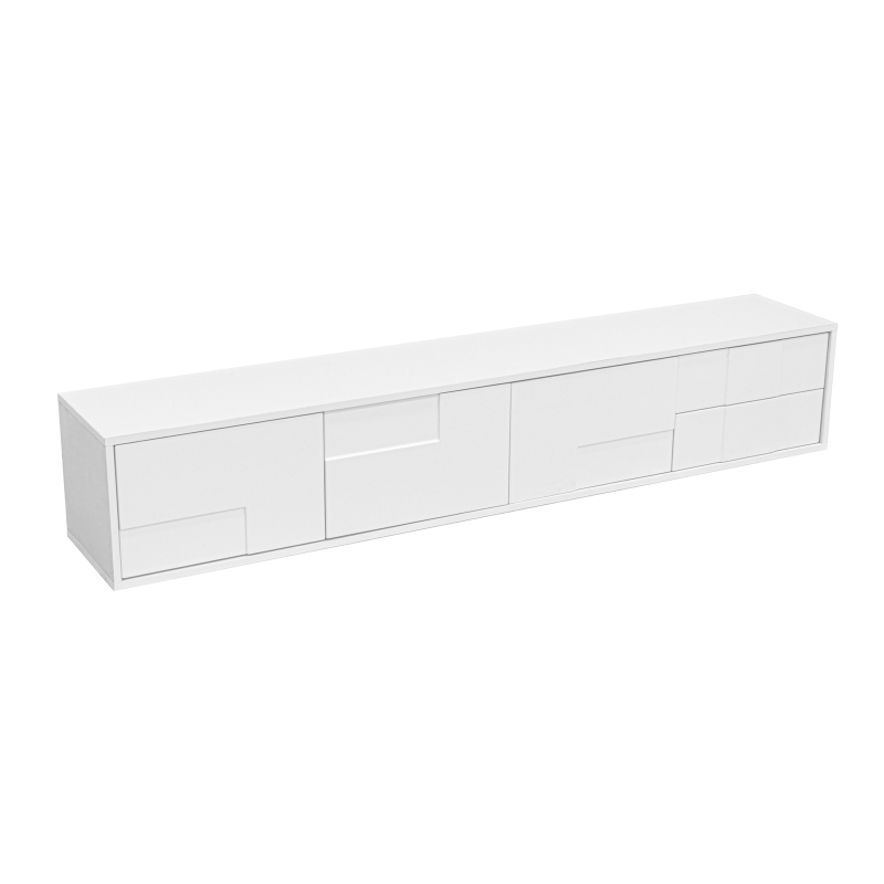 High-Gloss TV Lowboard with Handleless Fronts, 3 Doors and 2 Drawers, Storage Unit for Wall-Mount or Freestanding, 167L x 30W x 30H cm, White