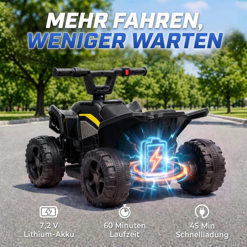 AIYAPLAY Kinder Quad Elektro 6V Kinderquad mit Lithium-Akku Vorwärtsfunktion Lenkerknopf-Steuerung 1,5-2 Jahre Schwarz