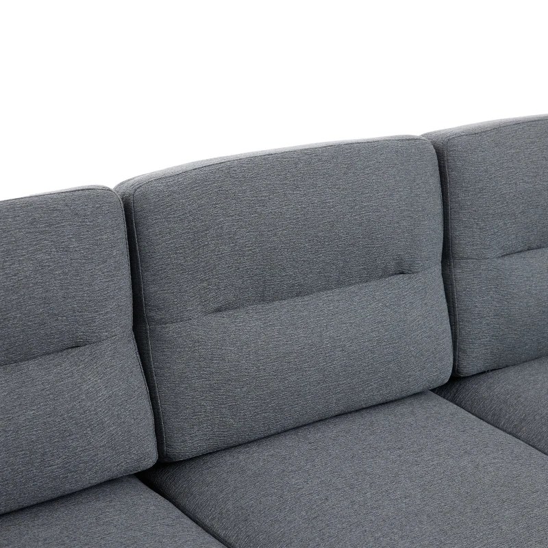 L-Shaped Sectional Sofa with Movable Chaise and Storage Pockets, Modular 3-Seater Corner Sofa for Living Room, 204L × 136W × 80H cm, Grey