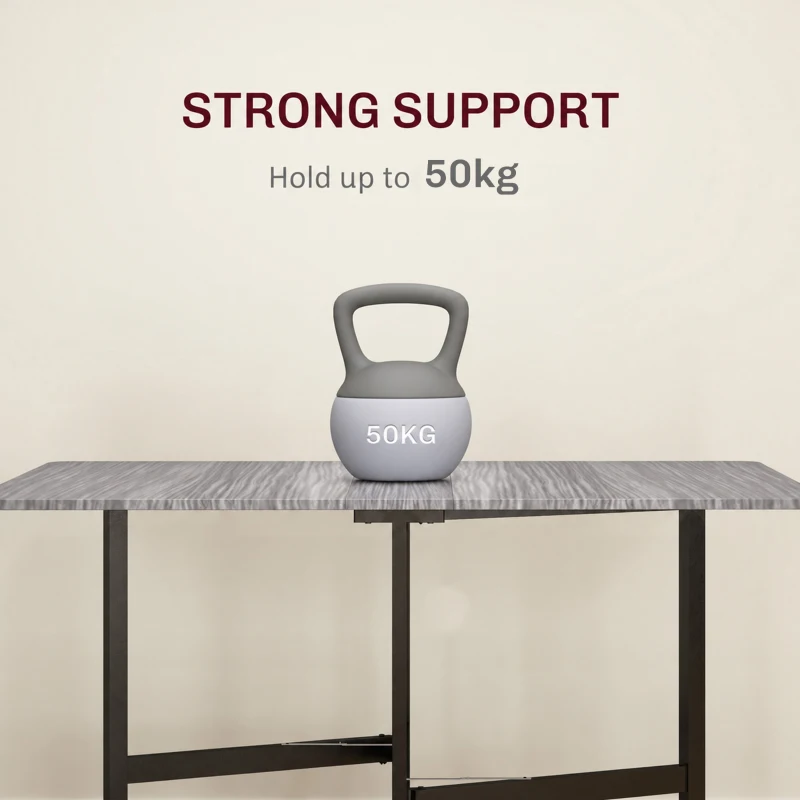 HOMCOM Six-Seater Drop-Leaf Dining Table, with Wheels - Grey Wood-Effect